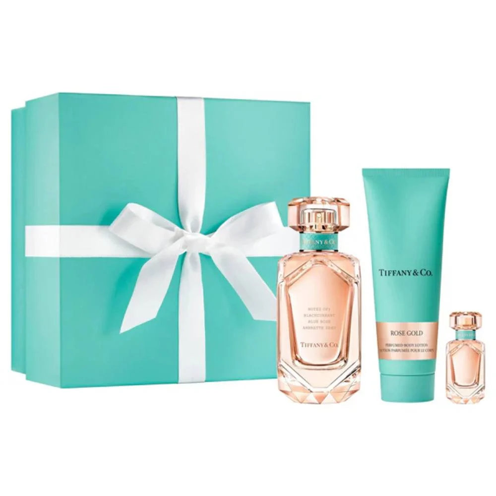 The vibrant Tiffany & Co. Rose Gold Eau de Parfum Gift Set bottle curation