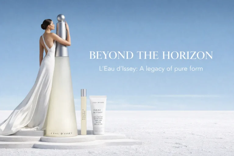 Issey Miyake L'eau d'Issey gift set with three perfume products arranged on a clean white surface.