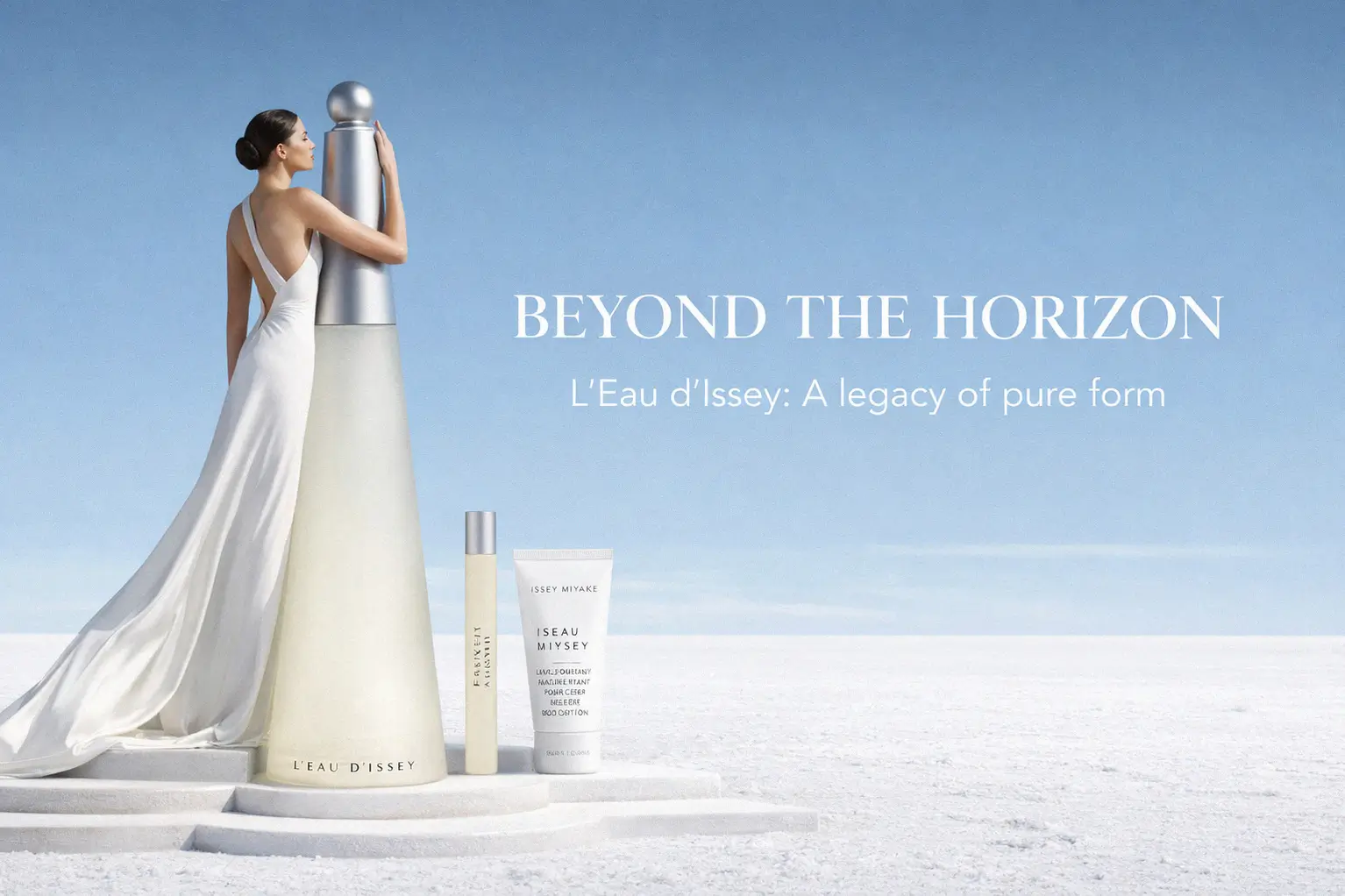 Issey Miyake L'eau d'Issey gift set with three perfume products arranged on a clean white surface.