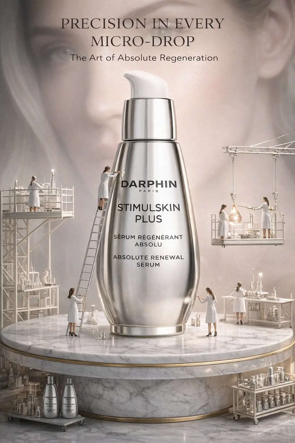 Luxury skincare bottle on a marble vanity