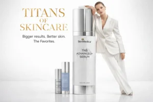 SkinMedica Favorites Collection skincare set featuring three blue and white bottles in a luxury presentation.
