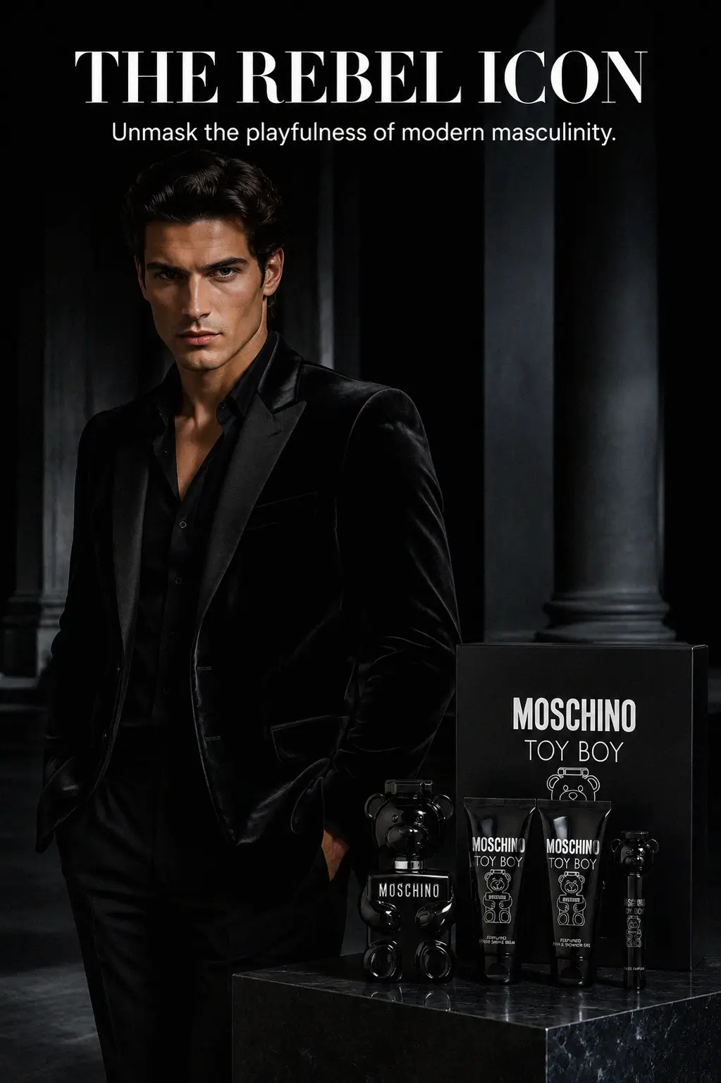 Luxury grooming ritual with woody spicy notes