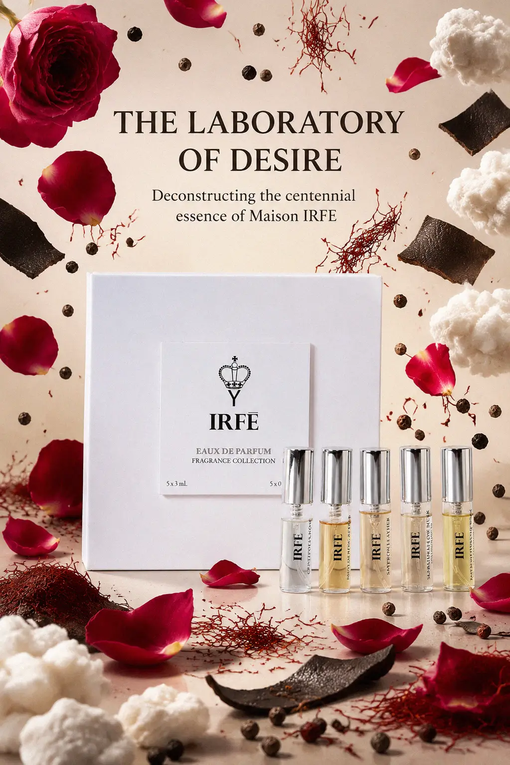 A collection of perfume samples from the Maison IRFE Fragrance Collection