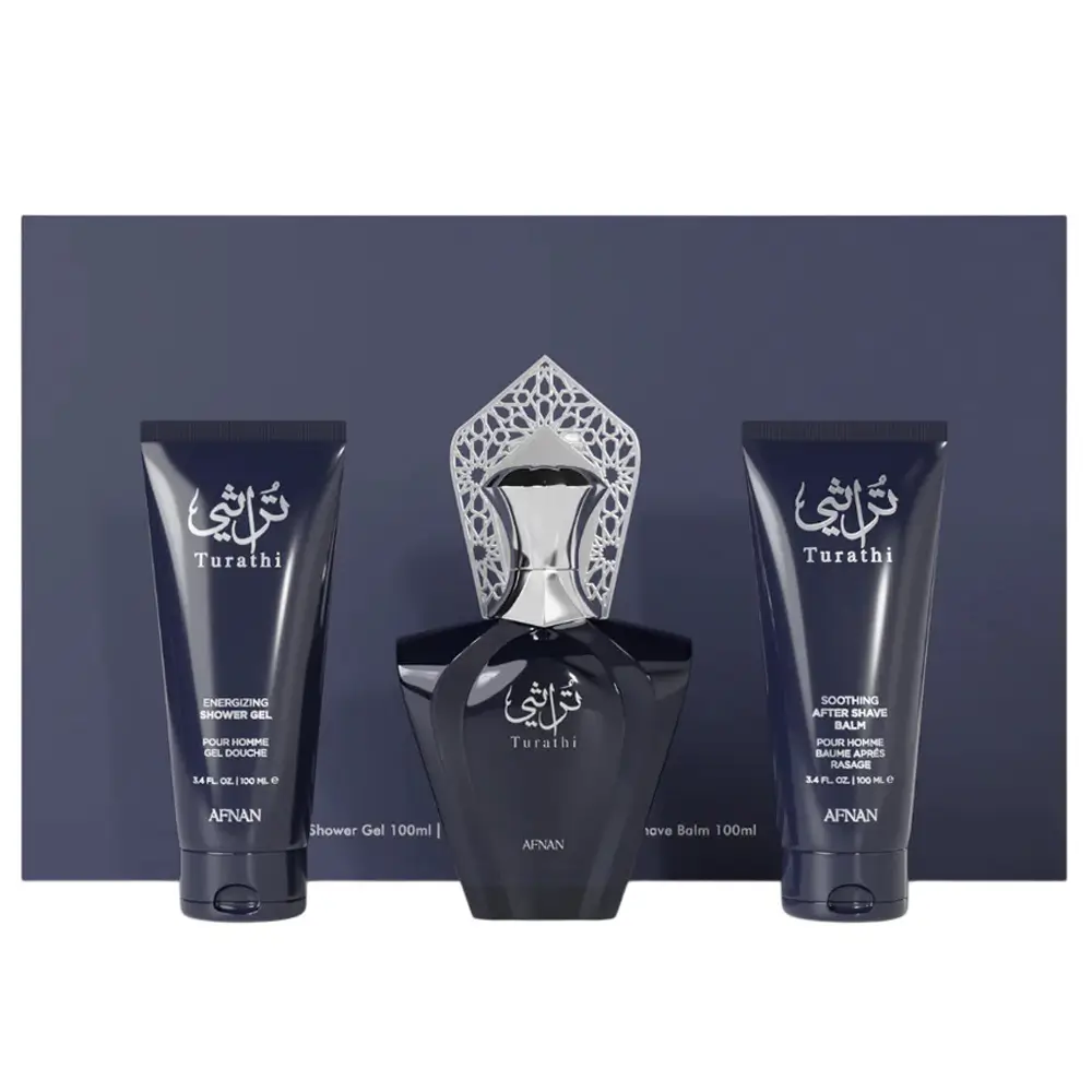 The Turathi Blue Eau De Parfum Gift Set display