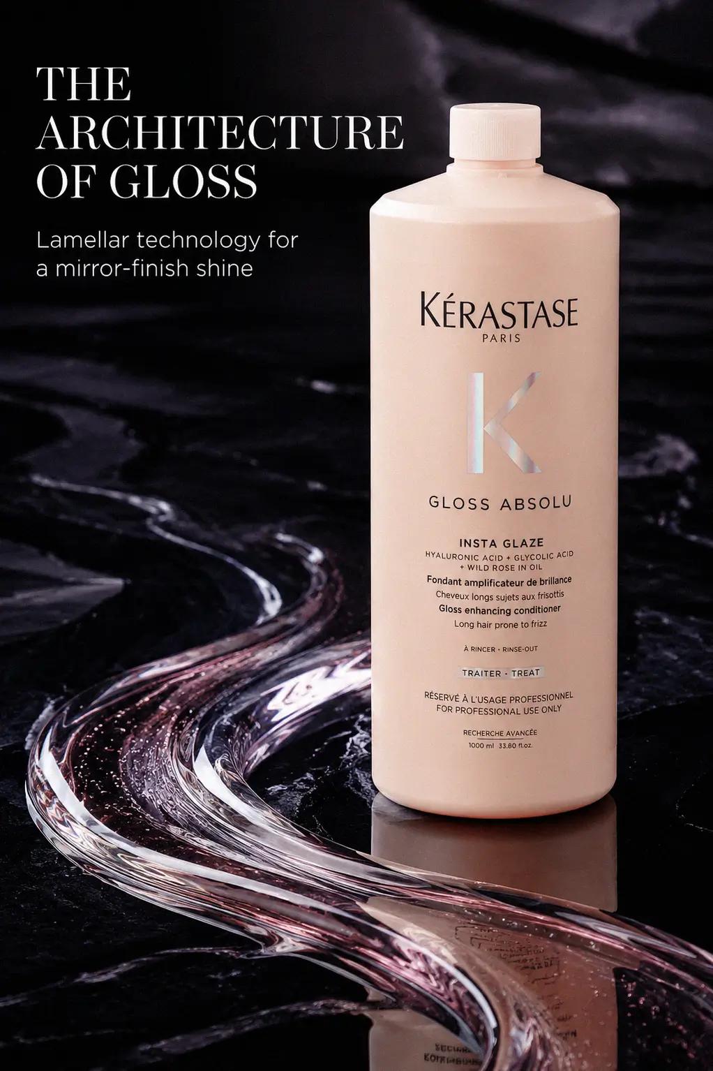 The finished high gloss look on hair after using the conditioner