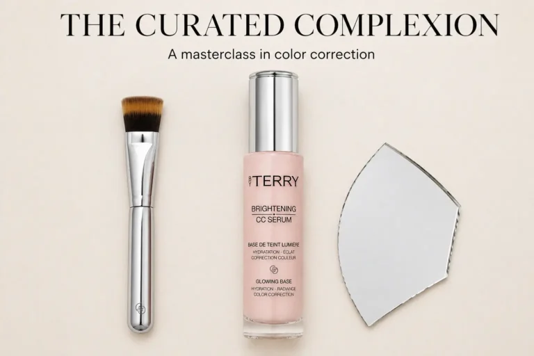 A 30ml bottle of BY TERRY Brightening CC Serum standing on a clean, luxury beauty vanity.
