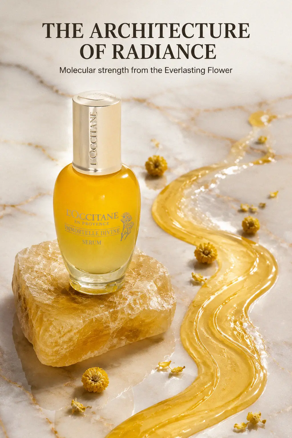 Golden skincare bottle for refined rituals