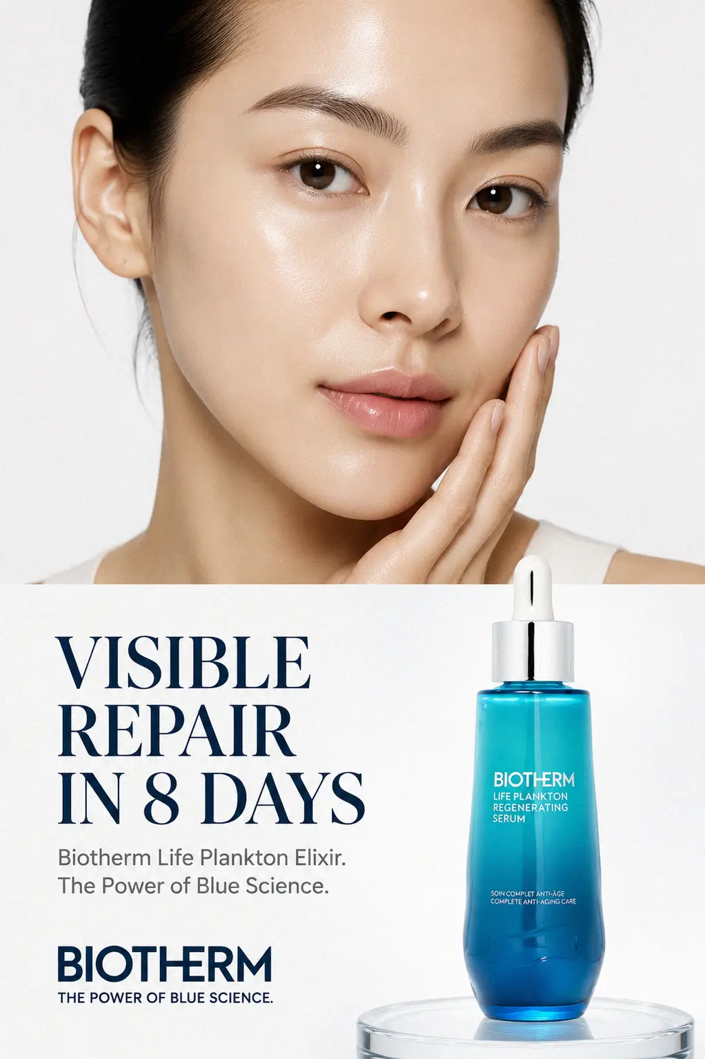 A radiant hydrated finish with Biotherm serum
