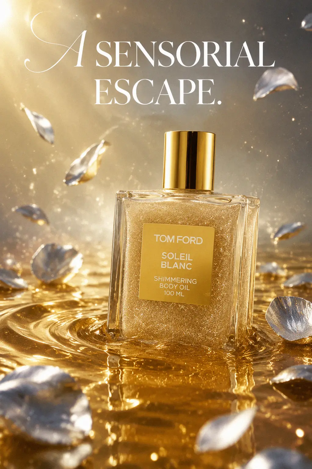 A close up of shimmering body oil texture on skin