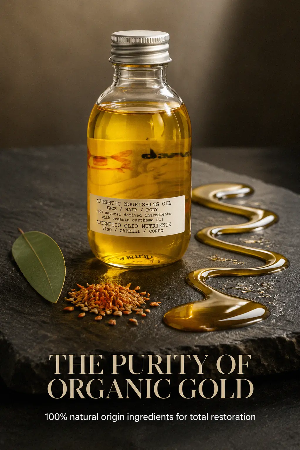 The refined finish of Davines Authentic Nourishing Oil