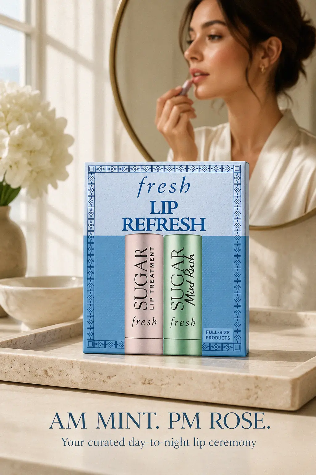 A sheer rosy glow with the Fresh Lip Refresh Set