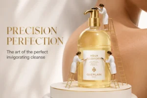 A sleek 200ml bottle of Guerlain Aqua Allegoria Bergamote Shower Gel on a polished bathroom counter.