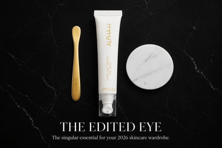 Alpha-H Liquid Gold Firming Eye Cream tube with a cooling ceramic applicator tip on a clean surface.