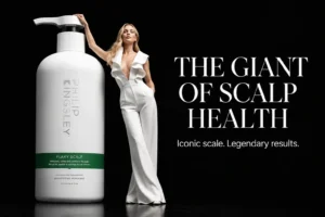 Large white bottle of Philip Kingsley Flaky Scalp Cleansing Shampoo with a minimalist pump dispenser.