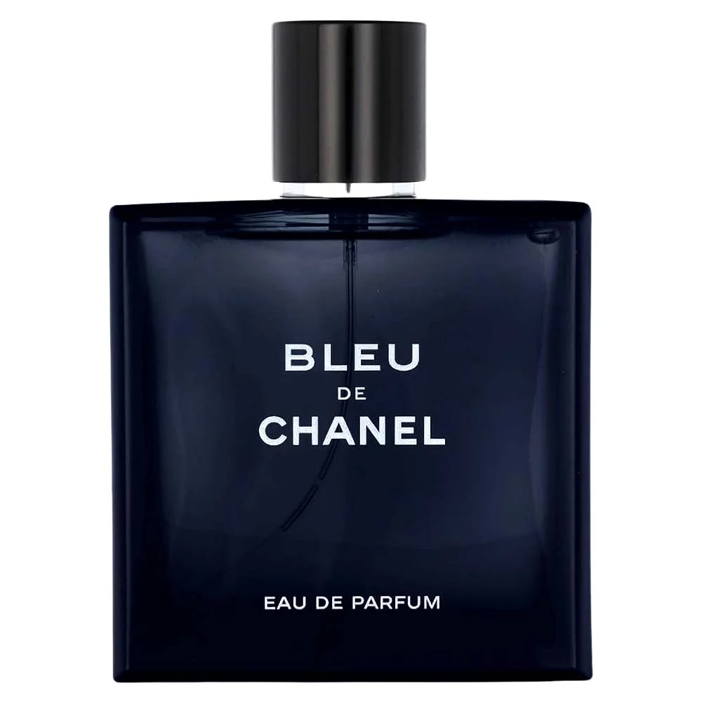 A bottle of Bleu de Chanel Eau de Parfum against a clean background