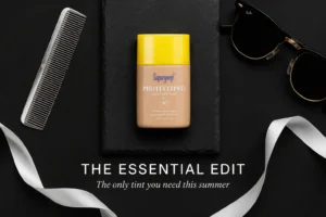 Supergoop! Protec(tint) Daily Skin Tint SPF 50 bottle standing on a clean white surface with a soft shadow.