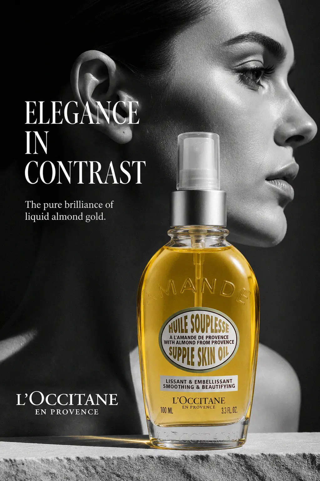 L'Occitane Almond Supple Skin Oil glass bottle