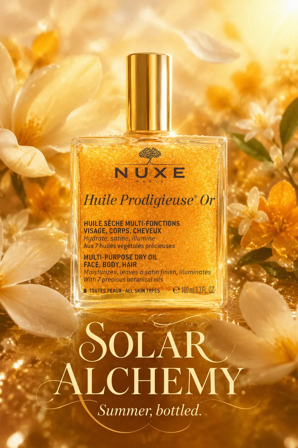 Close up of the shimmering texture of the multi purpose dry oil