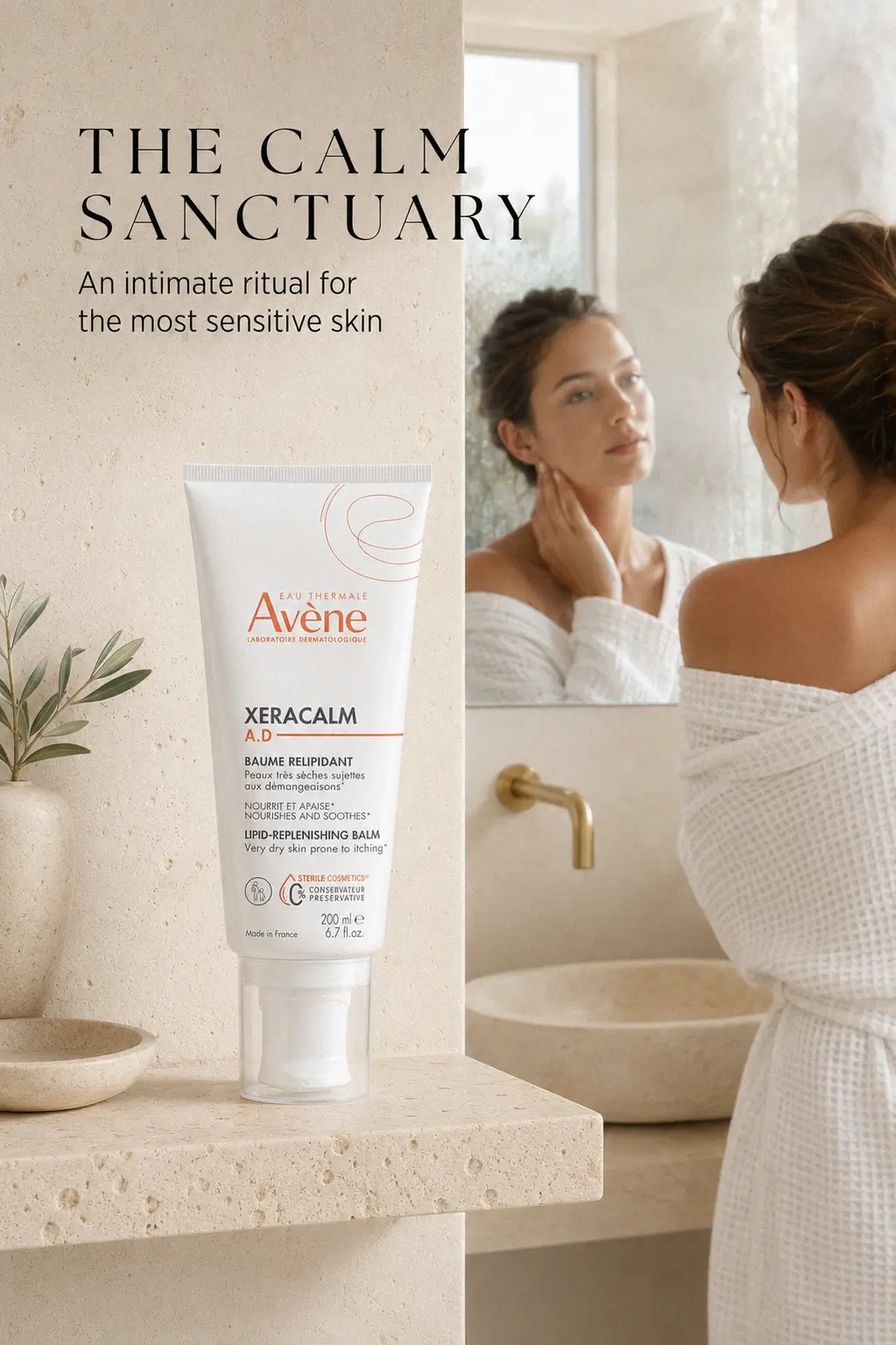 The sleek bottle of Avène XeraCalm A.D Lipid-Replenishing Balm