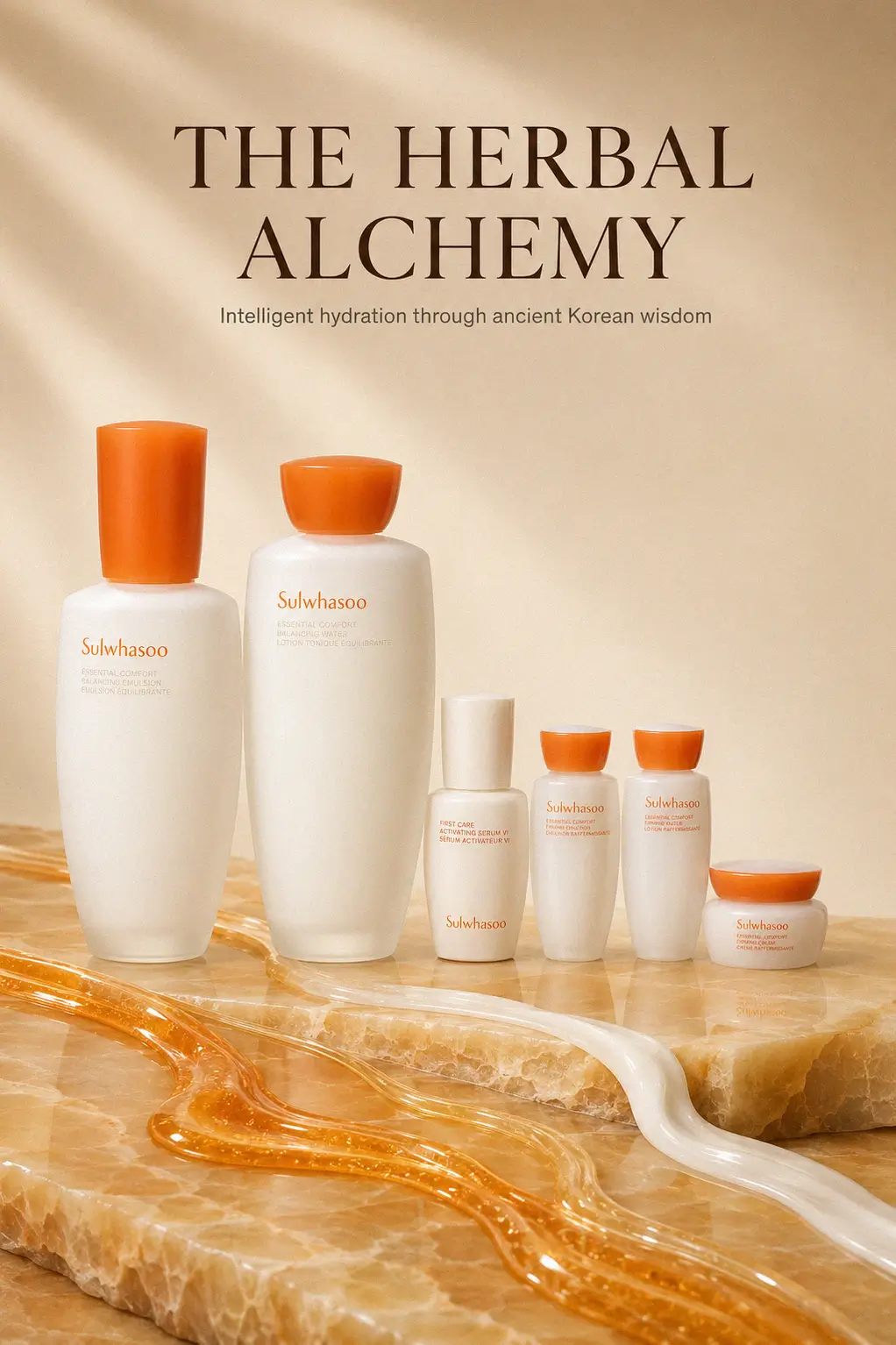 Detailed shot of luxury skincare textures and glass packaging
