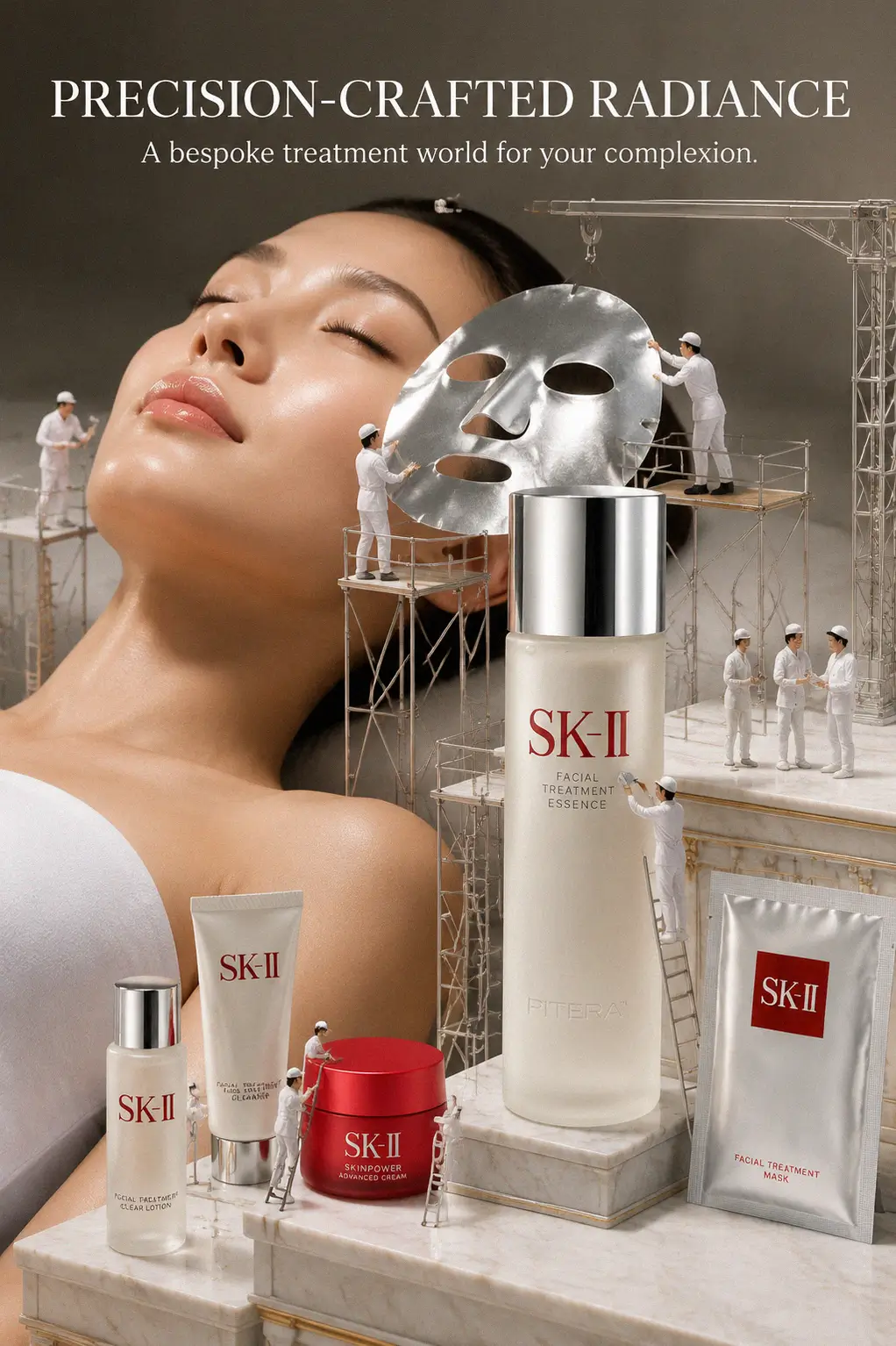 Luxury vanity layout with SK-II essentials