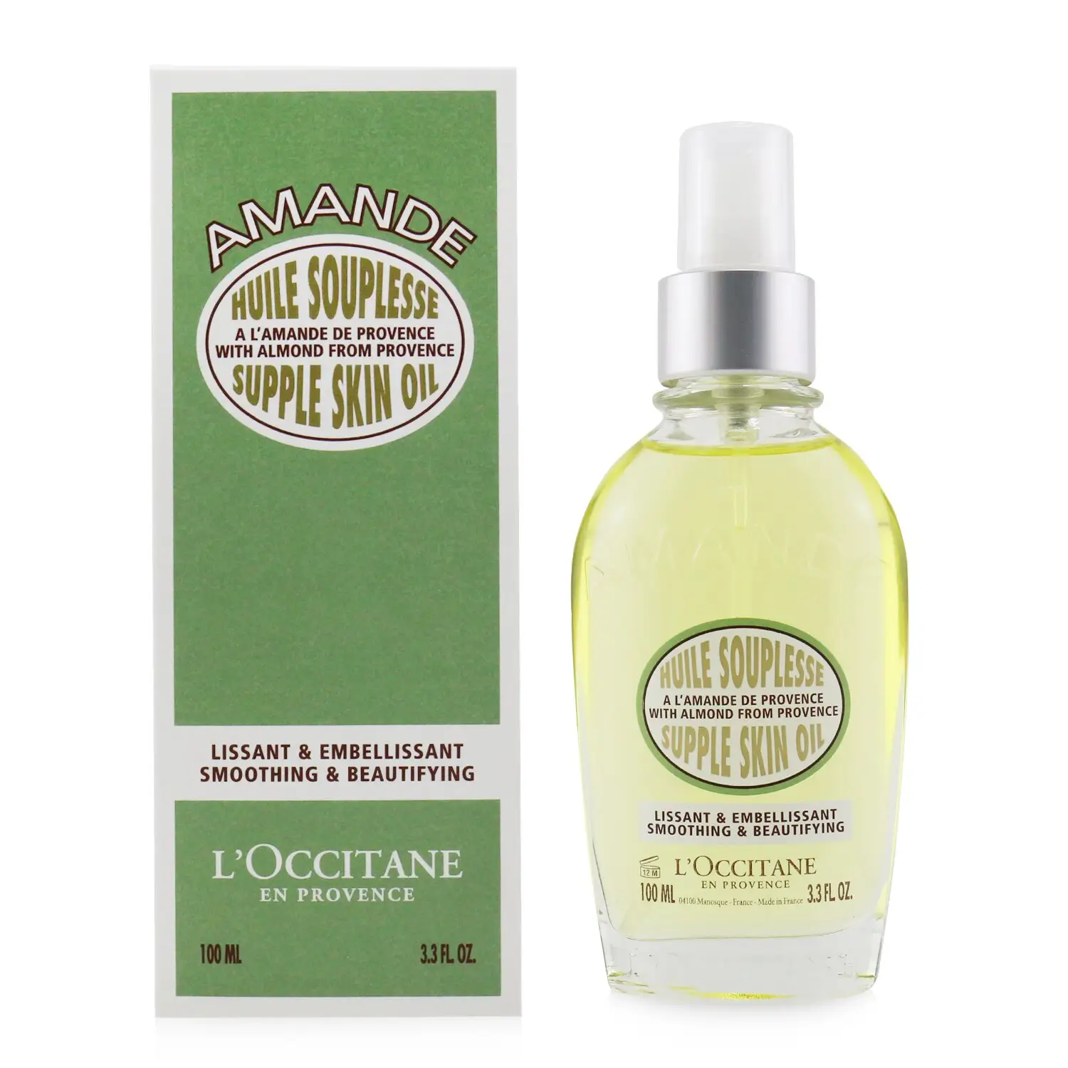 L'Occitane Almond Supple Skin Oil on a luxury vanity