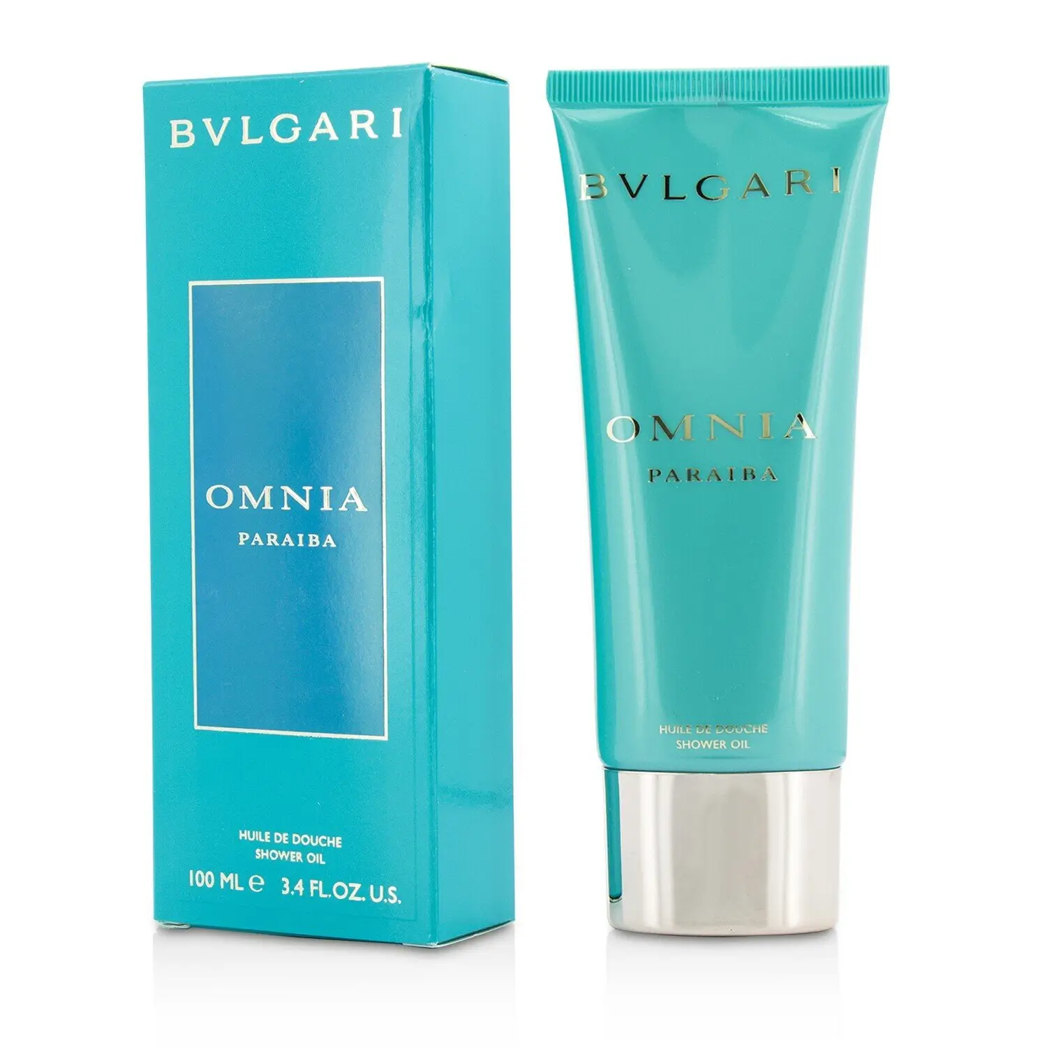 Bvlgari Omnia Paraiba Shower Oil in a luxury bathroom setting