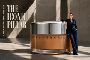 Circular glass jar of Chantecaille Future Skin foundation showing the smooth gel texture inside.