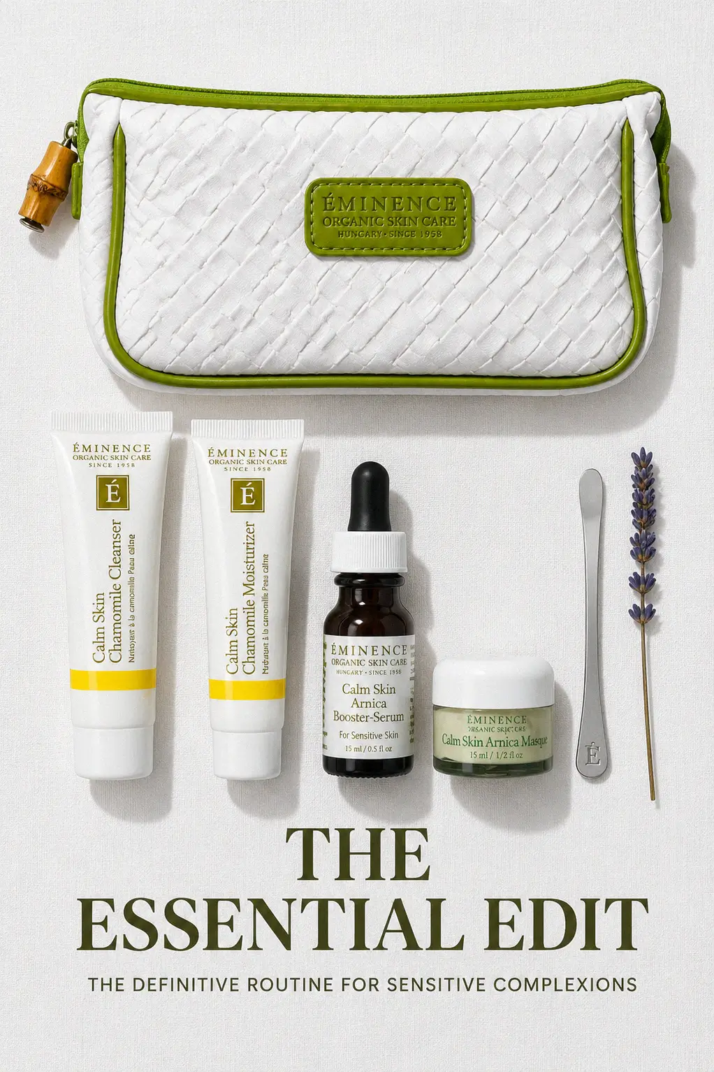 Gentle botanical luxury set in a woven travel bag