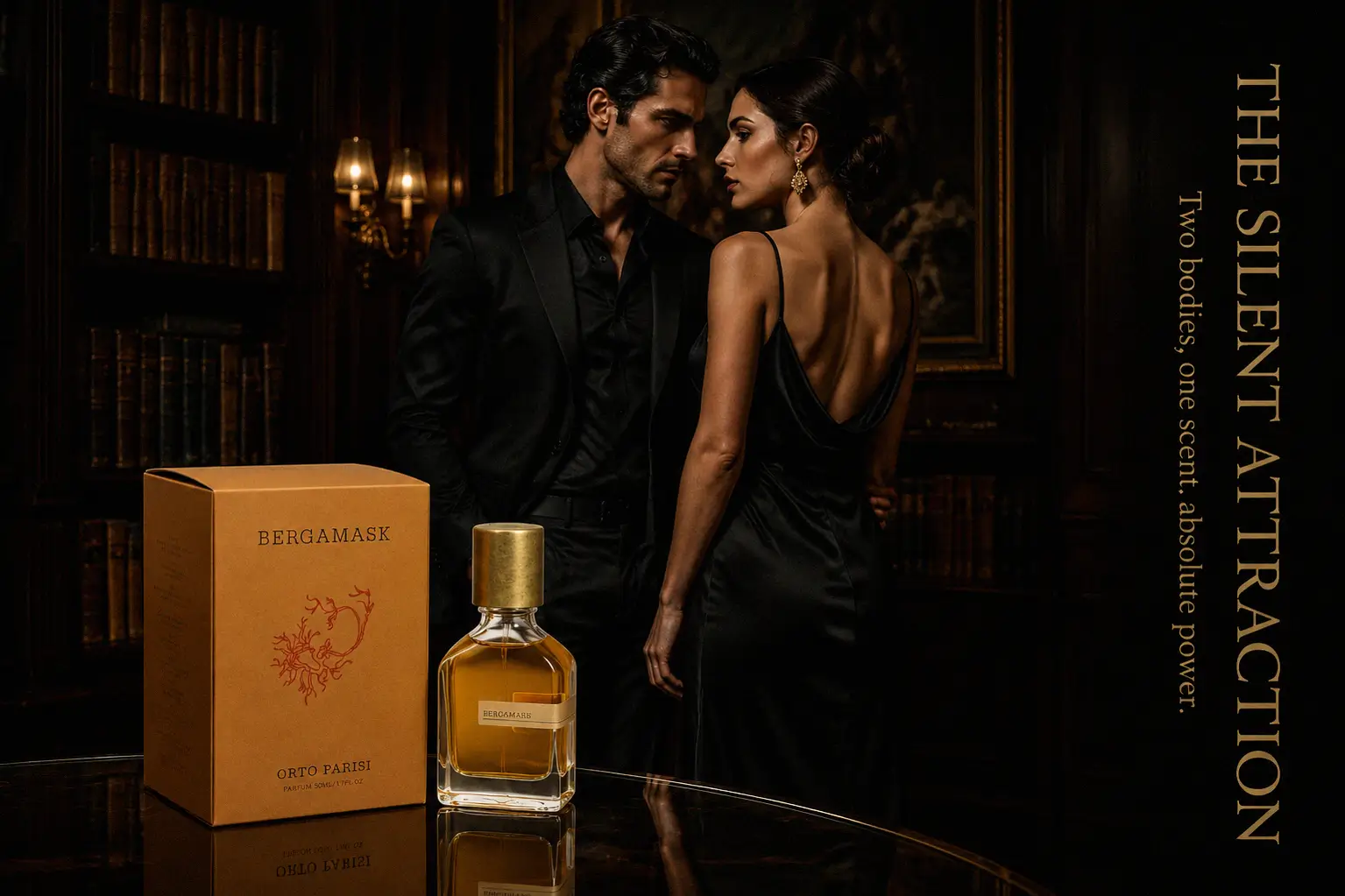 A 50ml Orto Parisi Bergamask glass bottle with a heavy metallic cap and a natural wood inlay on top.