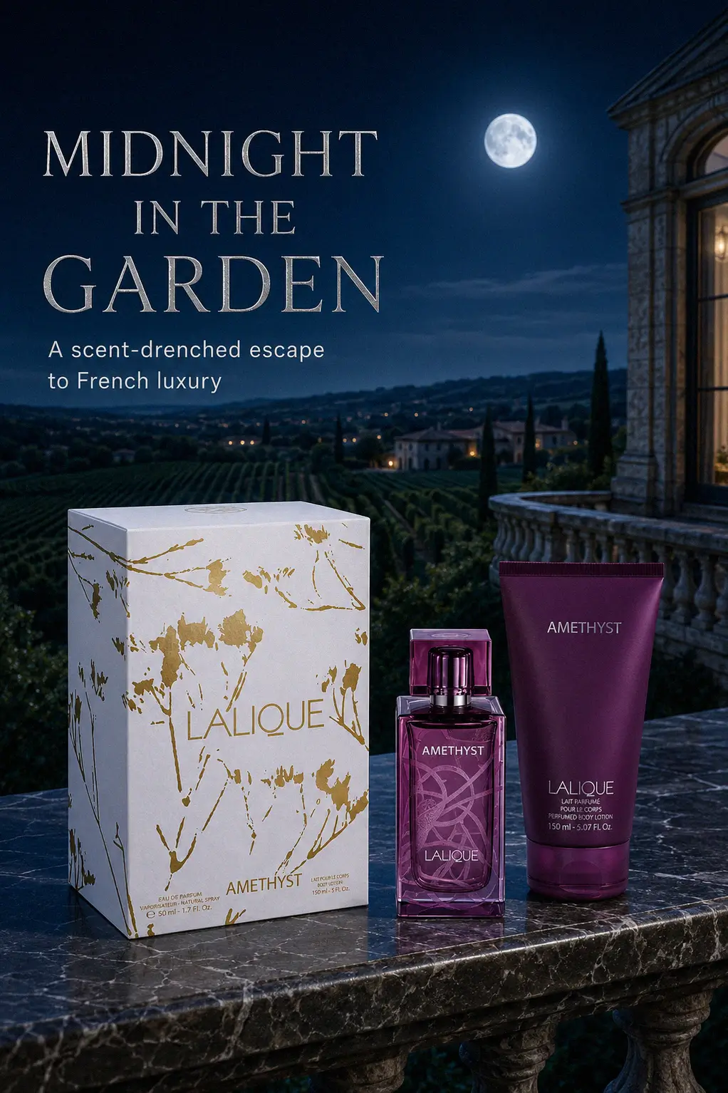 Lalique Amethyst perfume and lotion set