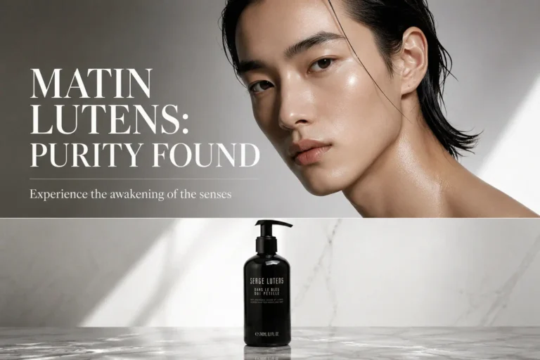 A minimalist clear bottle of Serge Lutens Dans Le Bleu Qui Petille Liquid Soap with a pump dispenser.