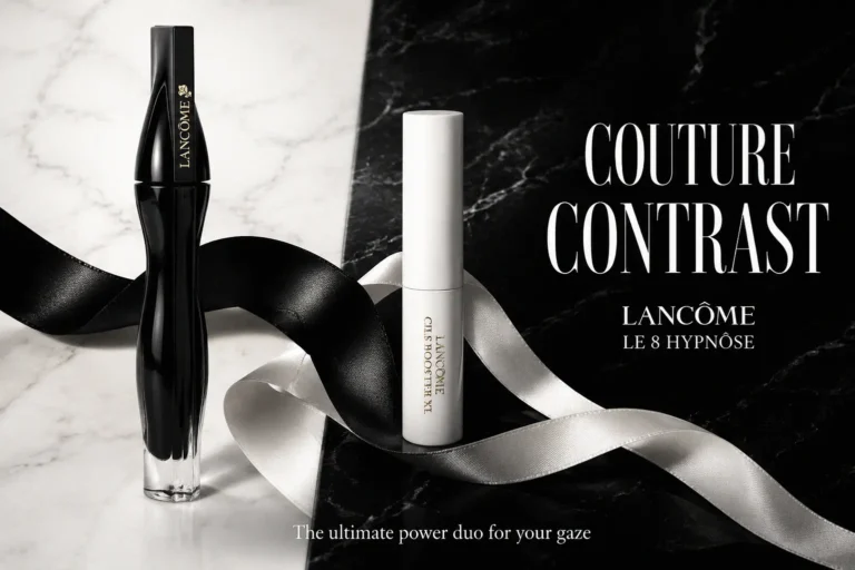 Lancôme Le 8 Hypnôse glass mascara tube and Cils Booster XL primer displayed on a clean surface.