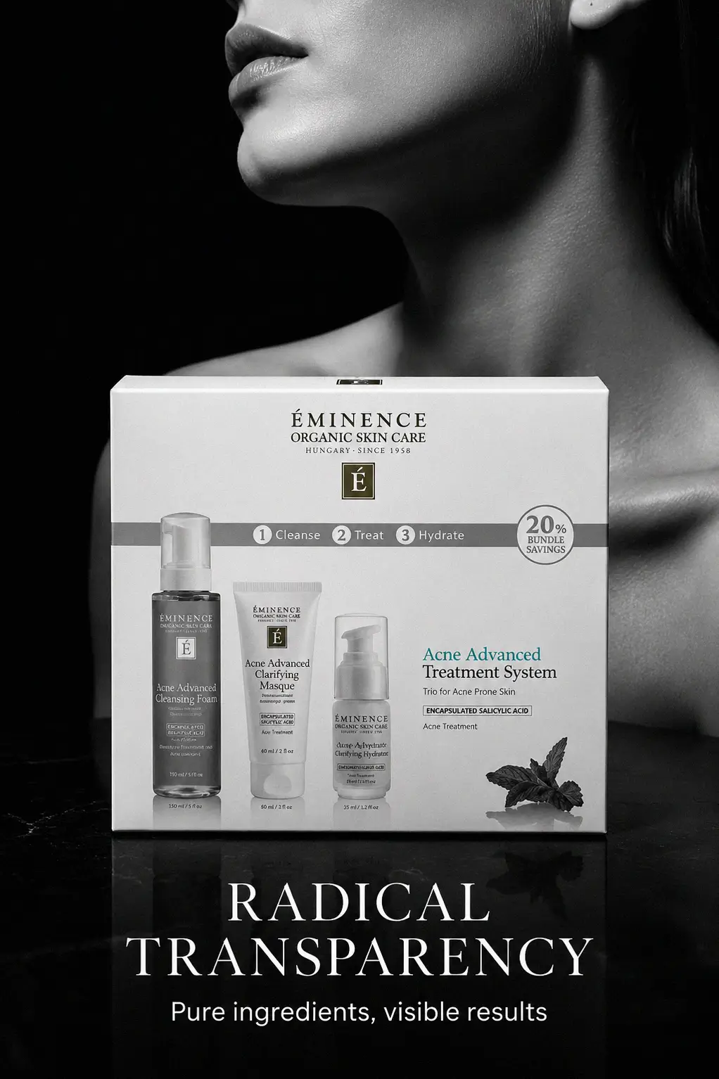 Close up of Eminence 3 step treatment system textures