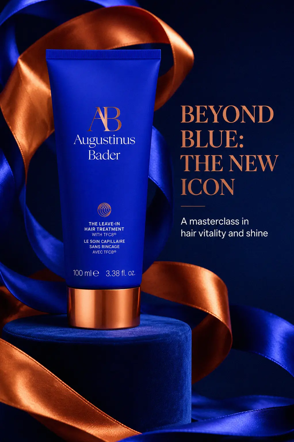 Luxury hair treatment cream on a marble surface