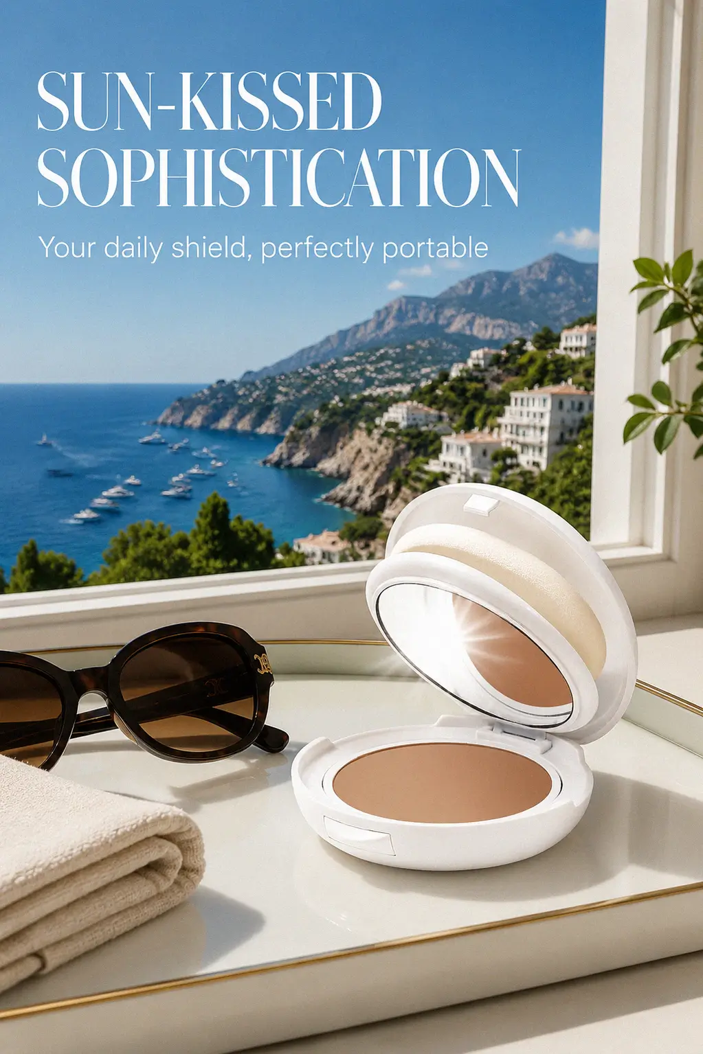 Tinted mineral sunscreen compact with SPF 50 protection