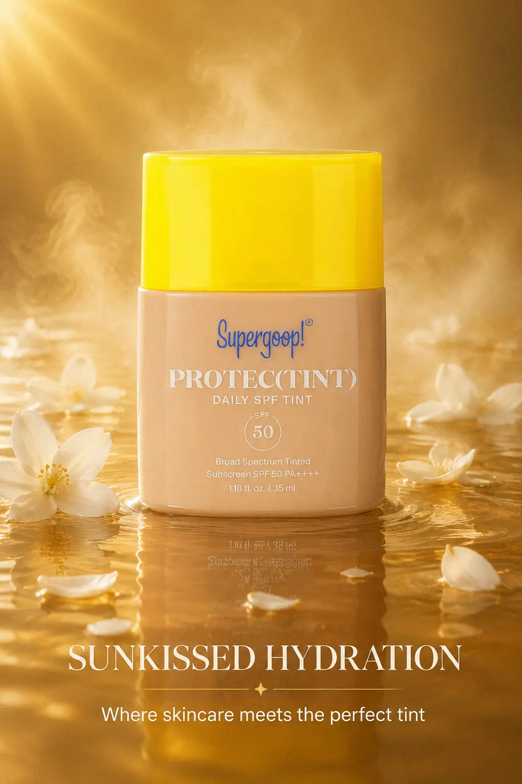 Supergoop! Protec(tint) Daily Skin Tint bottle on a vanity
