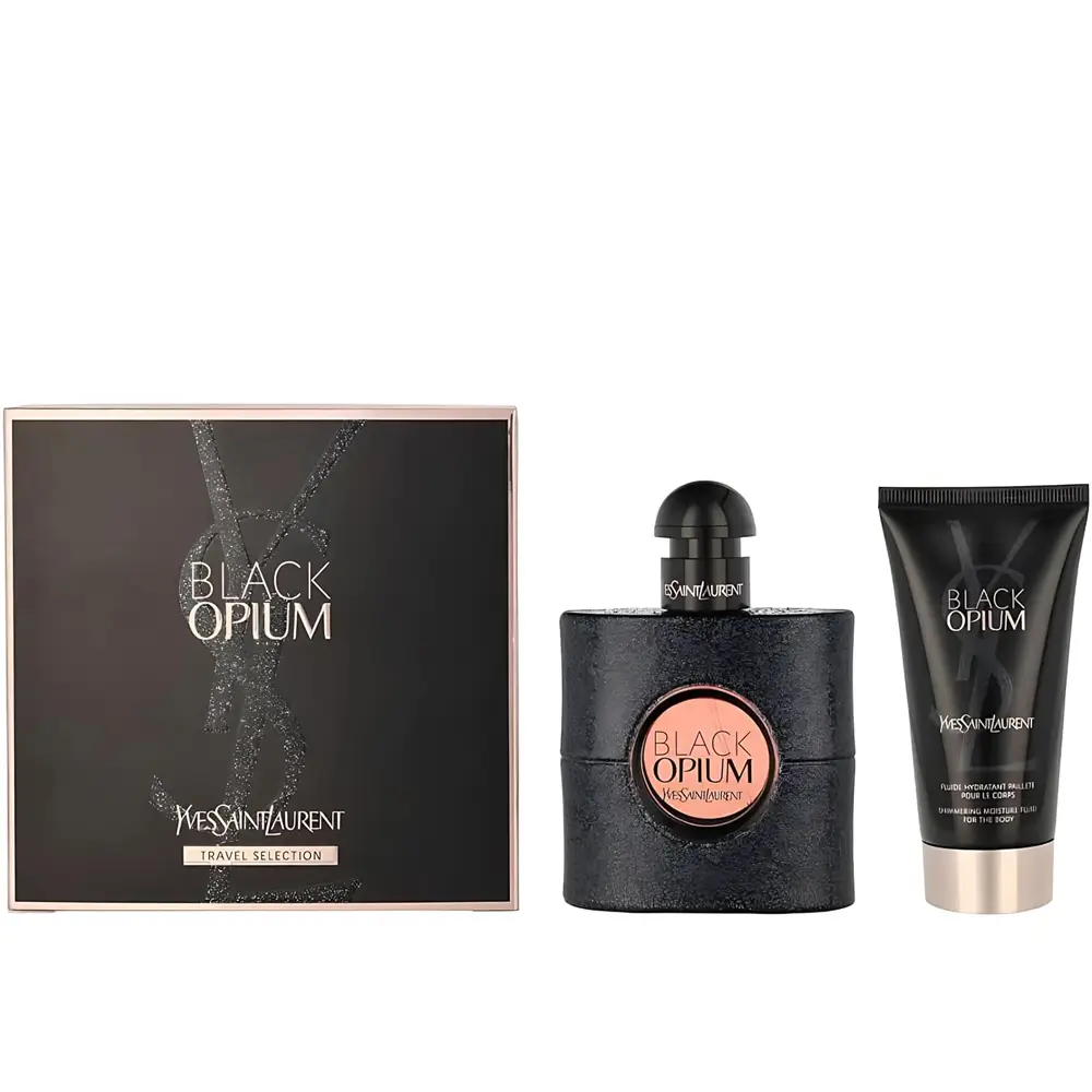 The YSL Black Opium Gift Set on a luxury vanity