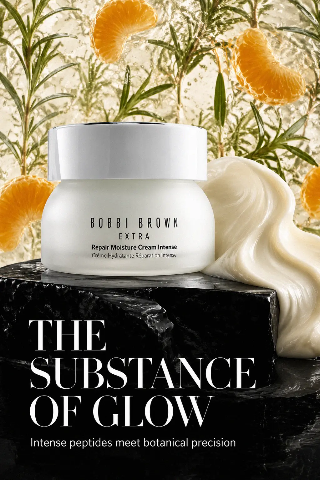 The refillable glass jar of Bobbi Brown Extra Repair Moisture Cream Intense