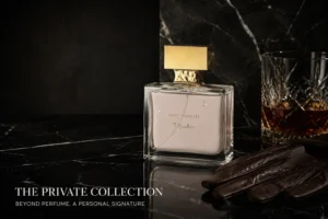 A refillable glass bottle of M. Micallef Note Vanillee Eau De Parfum sitting on a marble vanity.