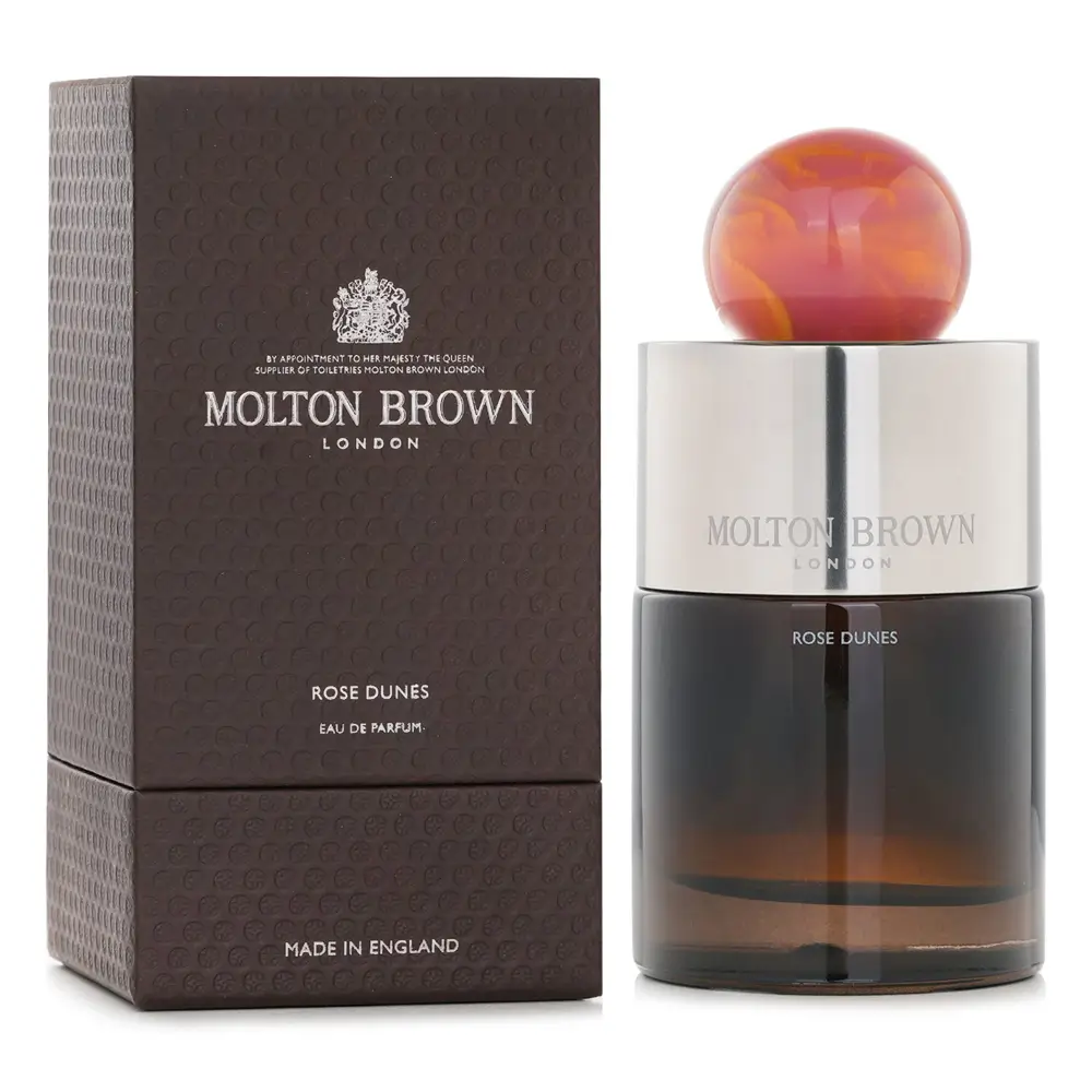 The desert inspired bottle of Molton Brown Rose Dunes Eau de Parfum