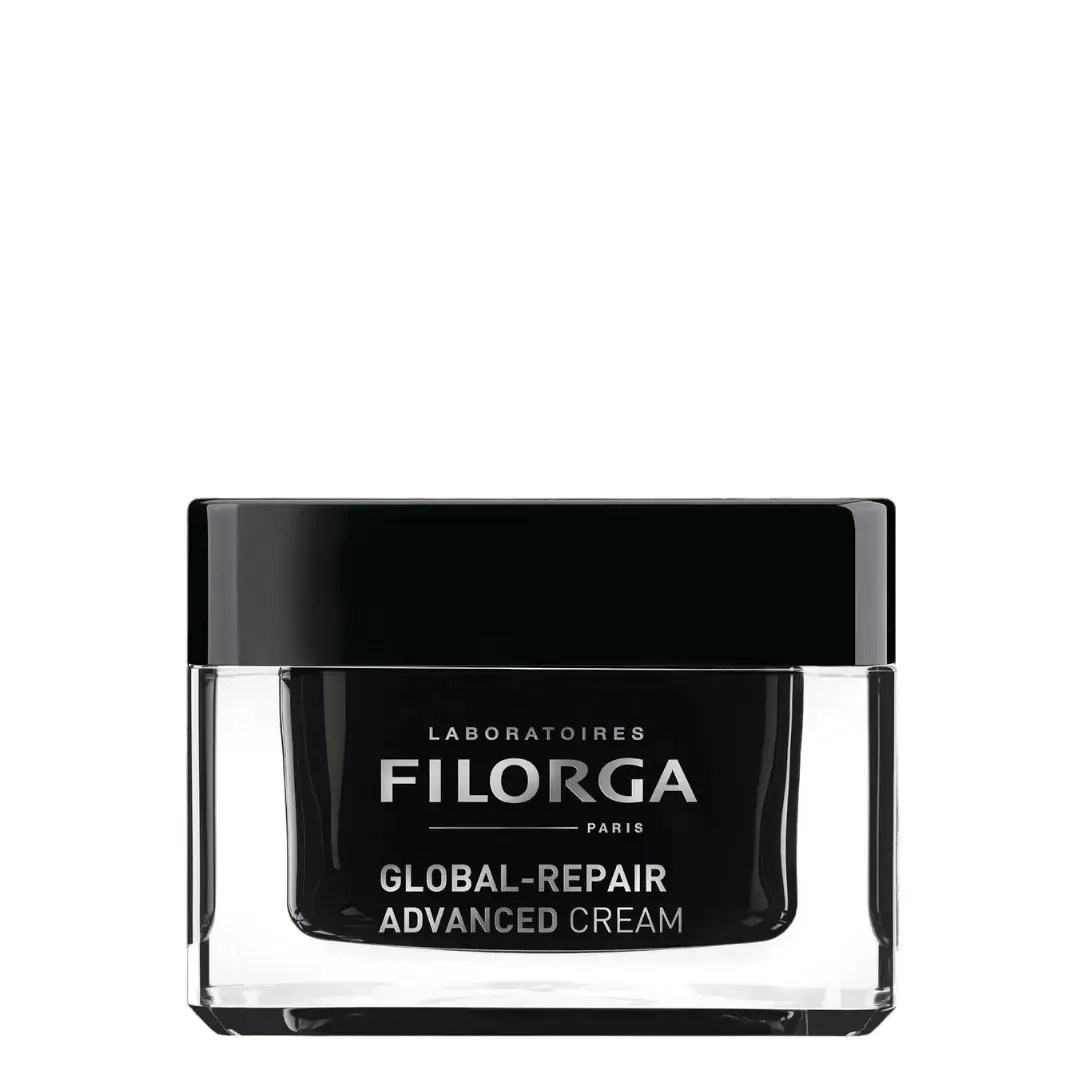 The rich melting texture of Filorga Global-Repair Advanced Cream on a vanity