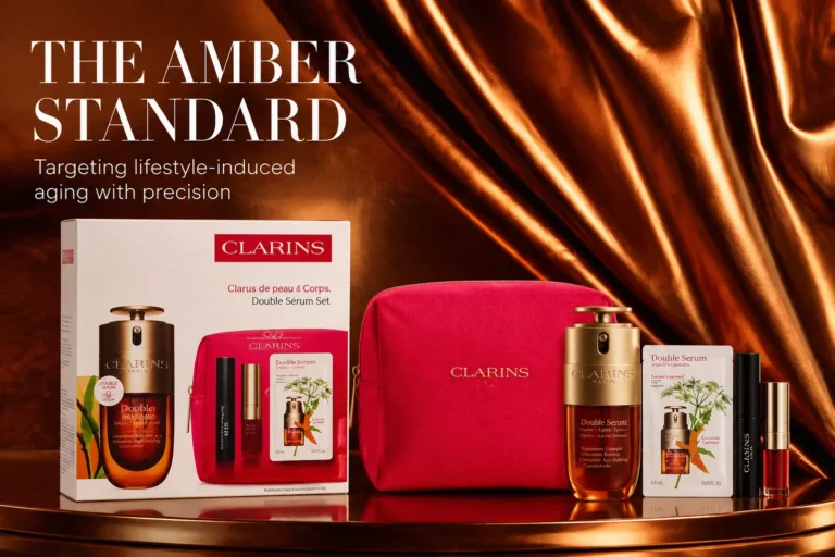 Clarins Double Serum Gift Set with a dual-chamber pump bottle and plant-based skincare essentials.
