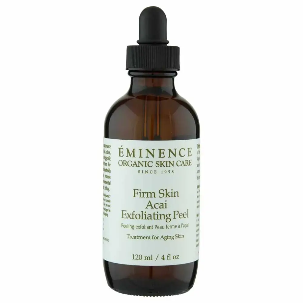 Eminence Organic Skin Care Firm Skin Acai Exfoliating Peel on a luxury vanity