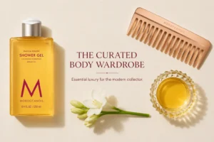 Moroccanoil Dahlia Rouge Shower Gel in a sleek bottle, highlighting the premium bath and body packaging.
