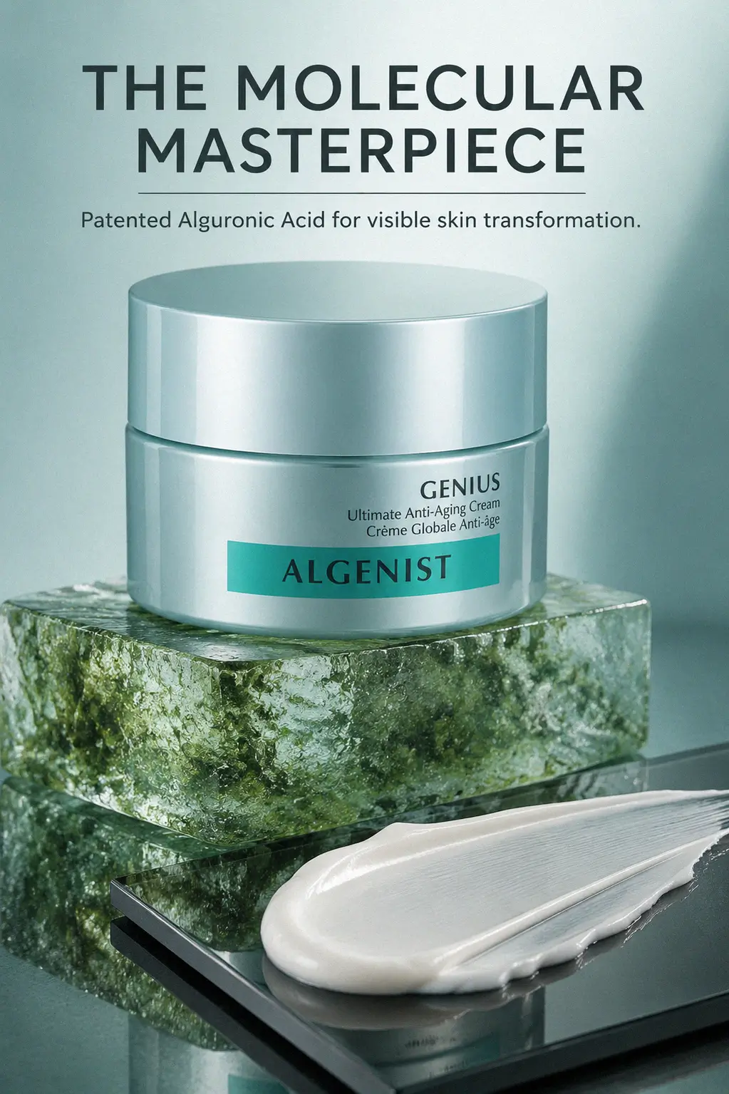 Skincare vanity with Algenist anti-aging cream