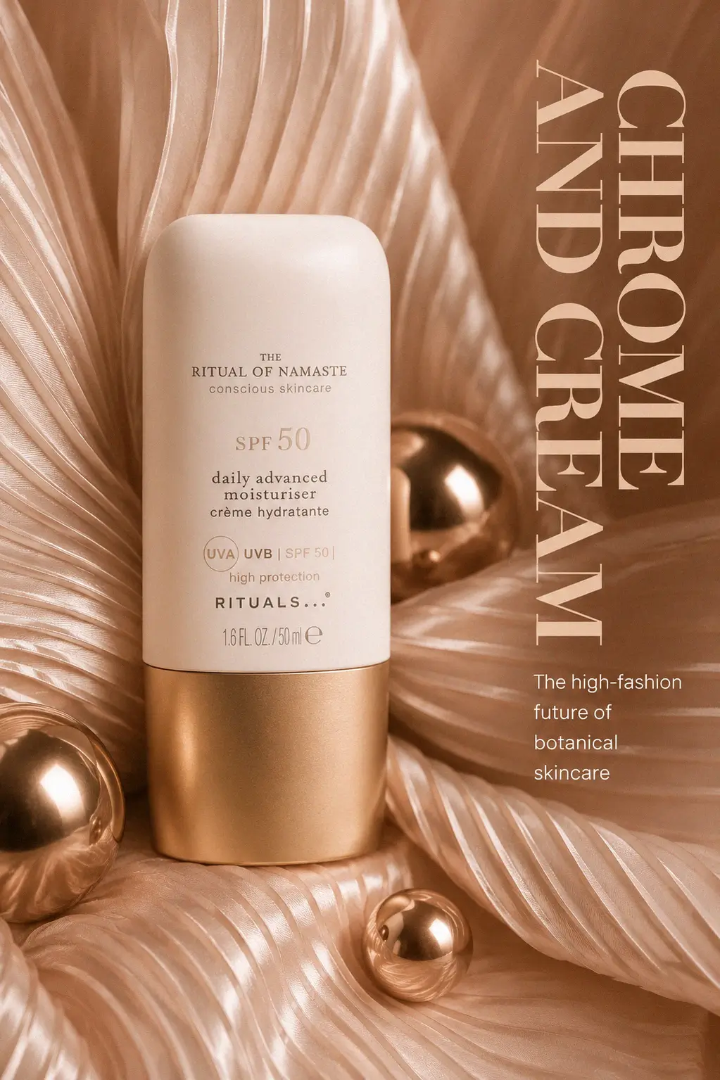 Botanical skincare bottles on a luxury vanity