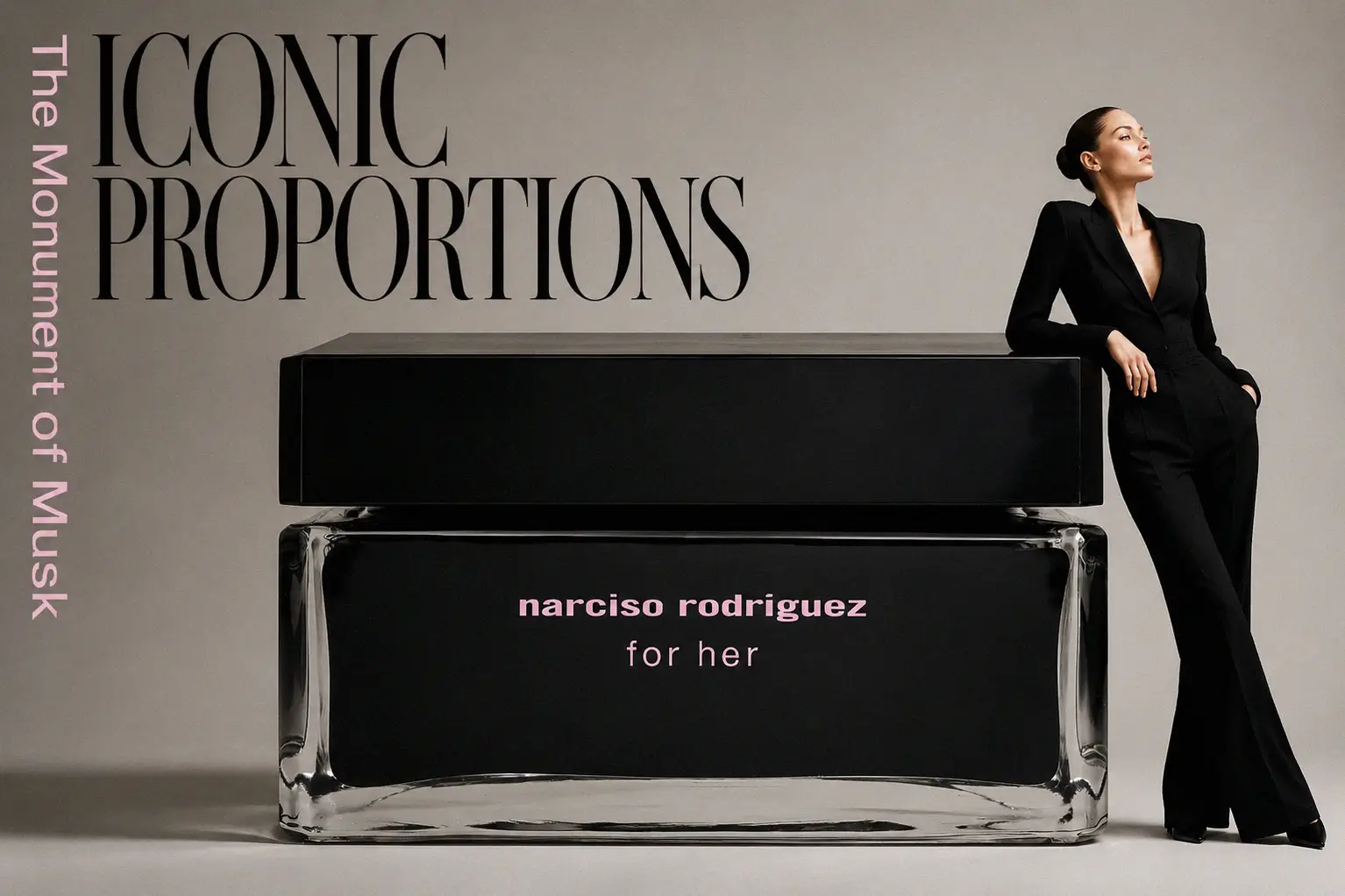 Minimalist 5.2 oz jar of Narciso Rodriguez For Her Body Cream on a polished white surface.