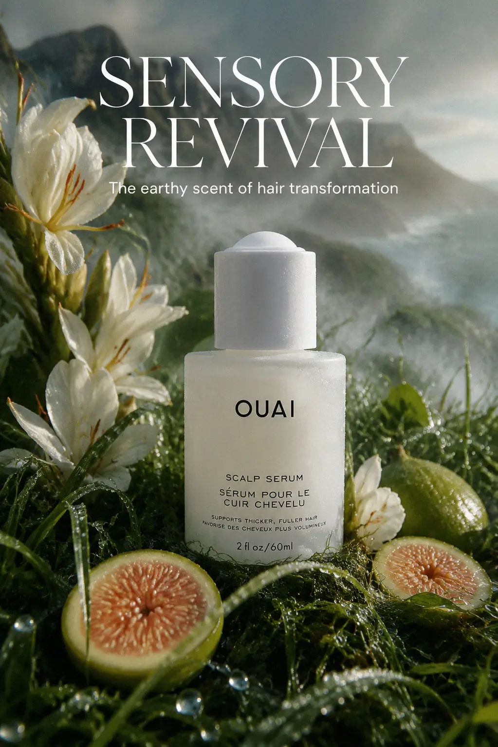 Close up of the Ouai Scalp Serum bottle and texture