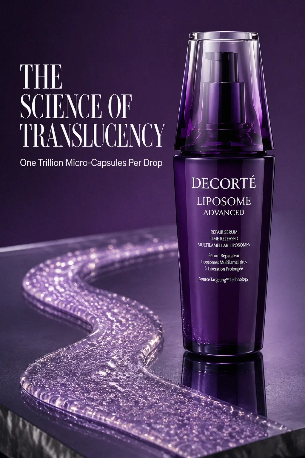 Decorté Liposome Advanced Repair Serum bottle in lifestyle setting